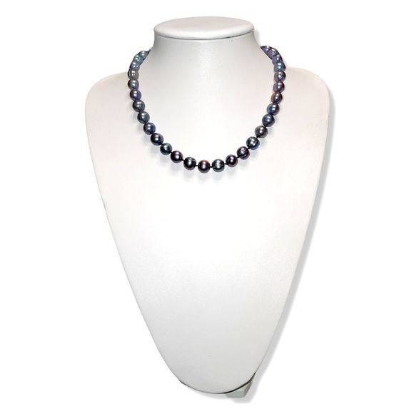 Genuine Round Circlet Peacock Black Cultured Pearls Hand tied 18" - Picture 3 of 5